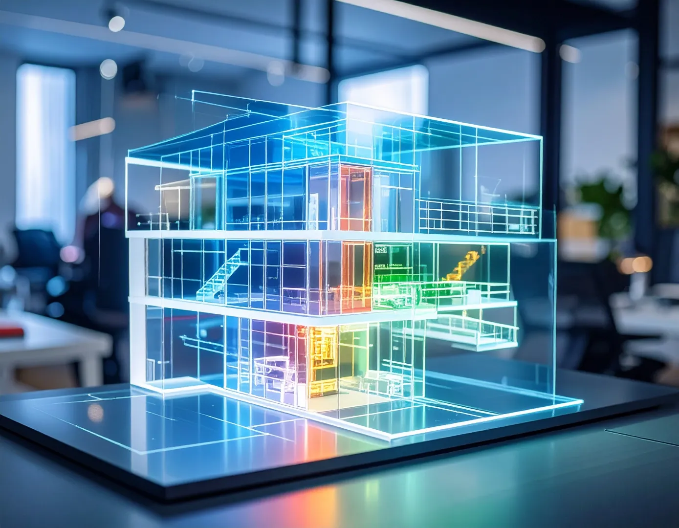 Darstellung eines digitalen Gebäudemodells auf einem Bildschirm oder als Hologramm